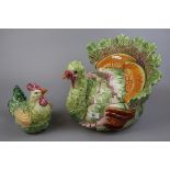 Large Italian porcelain soup tureen in the form of a Turkey together with a soup tureen in the