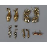Collection of earrings to include gold