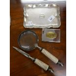 Magnifying glass and letter opener together with Republic of Chile pin tray & The Dalvey credit card