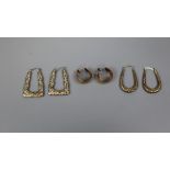 3 pairs of 9ct gold earrings - Approx weight 6.1g