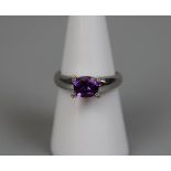 Fine 18ct white gold amethyst and diamond set ring - Size N