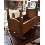 19th century Victorian pine cradle with knop finials