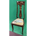 Inlaid Edwardian chair with embroidered cat seat