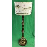 Brass bound turned wood standard lamp