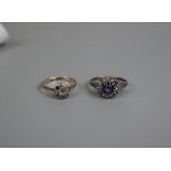 9ct gold ring together with silver ring both with missing stones