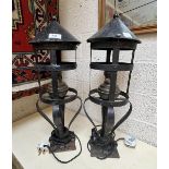 Pair of unusual lanterns converted into lamps