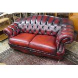 Good quality ox-blood red leather Chesterfield sofa - L: 180cm W: 88cm H: 86cm approx