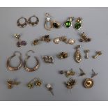 Collection of mostly gold earrings