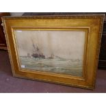 Watercolour by Arthur Wilde Parsons of a tug pulling a foundering ship - Approx image size 60cm x