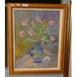 Impressionist still life oil on board unsigned - Approx image size 33cm x 43cm
