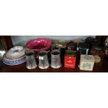 Collectables to include tea caddy tins and pewter along with ceramics to include Spode