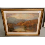 Watercolour of a Scottish lake scene by S. Towers - Approx image size 44cm x 29cm