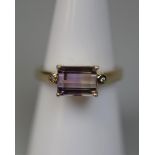 9ct amethyst and diamond set ring - Size N