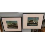 Pair of ship pictures on glass - White Star Liners Titanic and Olympic