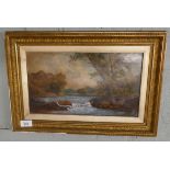 Oil painting - River scene - Approx image size 34cm x 19cm