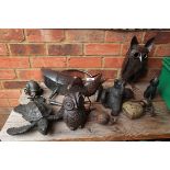 Collection of mostly metal animal garden figurines