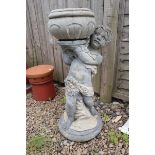 Stone statue of boy holding plant pot - Approx height 75cm