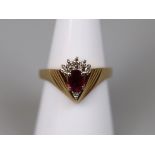 14ct gold ruby and diamond set ring - Size: P