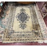 Cream & blue patterned antique rug - Approx size: 275cm x 158cm