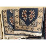 Pair of small Chinese blue rugs - Approx size: 157cm x 69cm