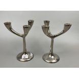 Pair of stylised 3 branch candlesticks - Approx height: 22cm