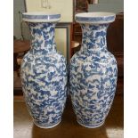 Pair of large blue and white Oriental floor vases - Approx height: 63cm