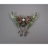 Silver & enamel pearl set butterfly pendent/brooch