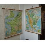 2 George Philip and Son 1960s school maps - North America and France and the Low Countries