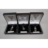 3 silver Mackintosh pendants on chains
