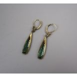 Pair of 14ct rolled gold and tourmaline set earrings