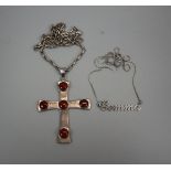 Cabochon stone set silver crucifix together with a silver necklace - Gemma