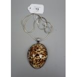 Silver mounted conche shell on silver chain