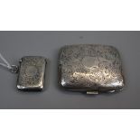Hallmarked silver cigarette case together with a hallmarked silver vesta case - Approx weight: 72g