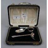 Hallmarked silver christening set - spoon & food pusher