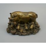 Antique Chinese brass pig and piglets