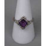 18ct diamond and amethyst Art Deco ring - Size Q