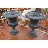 Pair of large cast iron urns - Approx Height 77cm