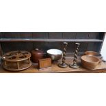 Collection of wooden item to include bottle holder etc