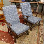 Pair of wooden framed button backed armchairs
