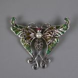 Silver & enamel stone set butterfly brooch