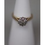 9ct gold diamond cluster ring - Size I