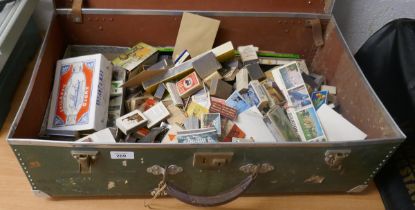 Collection of vintage match boxes in tin trunk together with 2 others