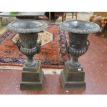 Pair of large cast iron urns - Approx Height 85cm