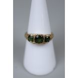 Gold green garnet set ring - Size N