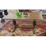 Carved oak refectory table - table top approx 84cm x 152cm
