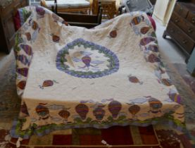 Double size quilt - embroidered with hot air balloons approx 86cm x 86cm