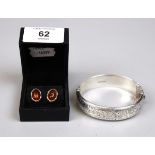 Hallmarked silver bangle together with silver and amber earrings