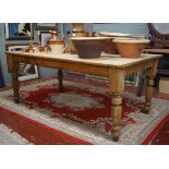 Victorian scrubbed pine kitchen table - Approx L: 181cm  W:103cm  H: 75