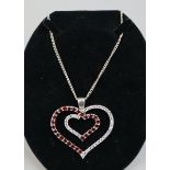 Large silver garnet heart shaped pendant