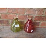 2 coloured glass fly traps